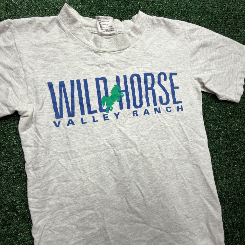 Vintage‎ 90s Oneita Wild Horse Valley Ranch Graphic T-Shirt Gray Men S Made USA